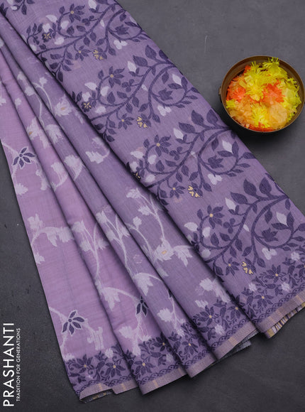 Munga cotton saree lavender and navy blue with allover thread weaves and thread weaving pallu