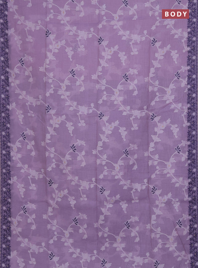 Munga cotton saree lavender and navy blue with allover thread weaves and thread weaving pallu