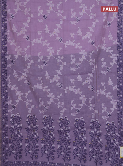 Munga cotton saree lavender and navy blue with allover thread weaves and thread weaving pallu