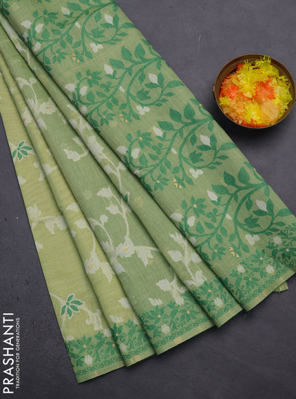 Munga cotton saree light green and green with allover thread weaves and thread weaving pallu