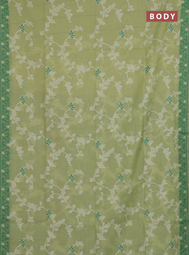 Munga cotton saree light green and green with allover thread weaves and thread weaving pallu