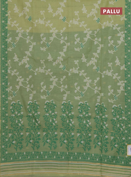 Munga cotton saree light green and green with allover thread weaves and thread weaving pallu