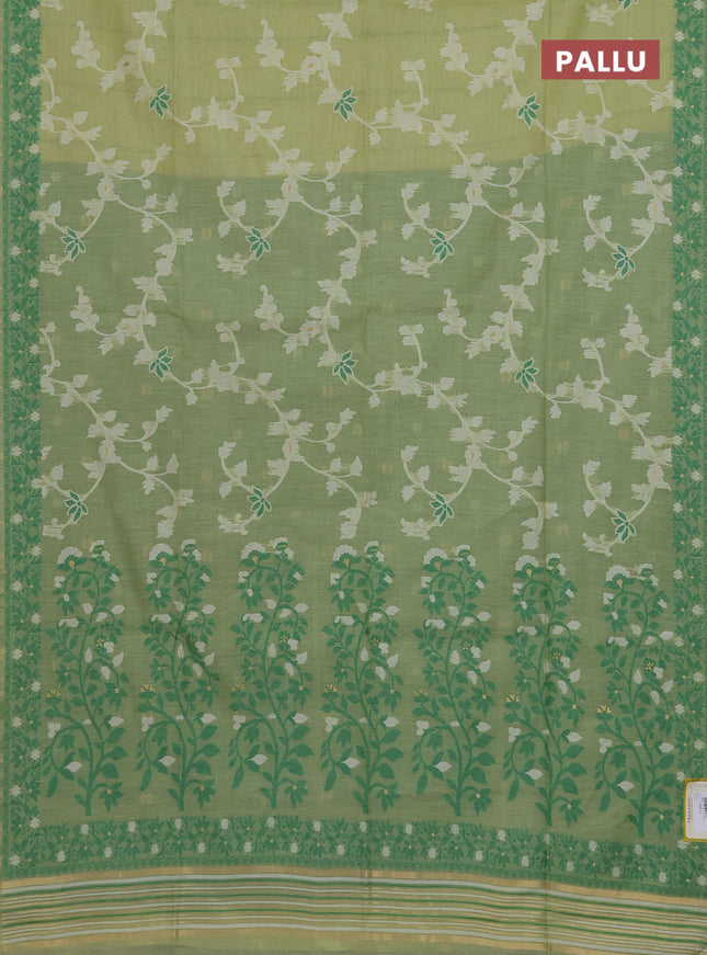 Munga cotton saree light green and green with allover thread weaves and thread weaving pallu