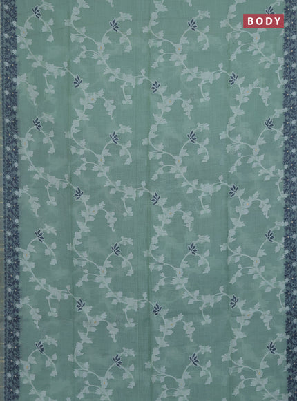 Munga cotton saree pastel green and navy blue with allover thread weaves and thread weaving pallu