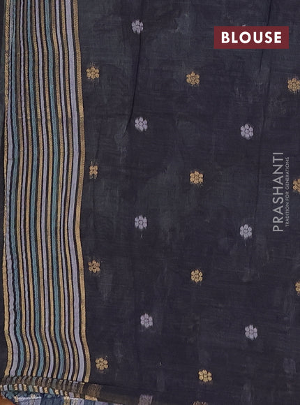 Munga cotton saree pastel green and navy blue with allover thread weaves and thread weaving pallu