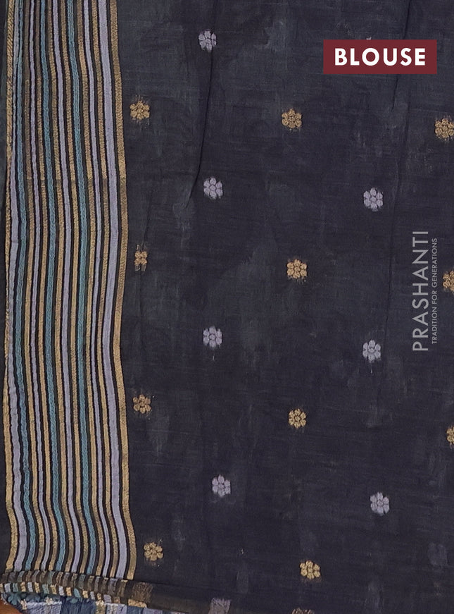 Munga cotton saree pastel green and navy blue with allover thread weaves and thread weaving pallu