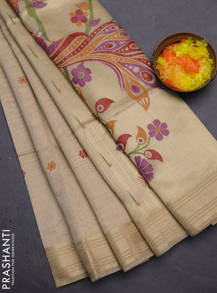 Munga cotton saree sandal with thread woven floral buttas and zari woven paithani design pallu