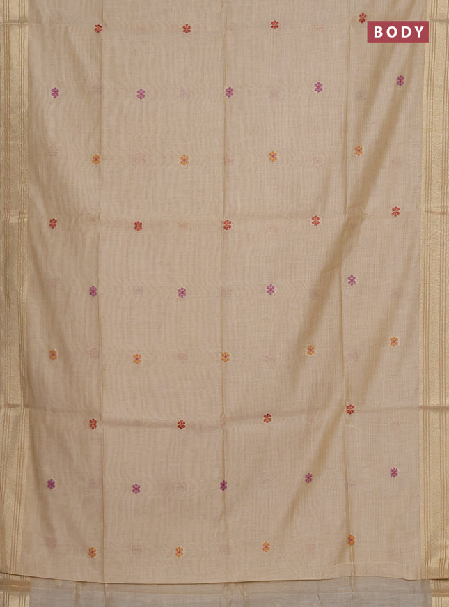 Munga cotton saree sandal with thread woven floral buttas and zari woven paithani design pallu