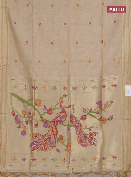 Munga cotton saree sandal with thread woven floral buttas and zari woven paithani design pallu