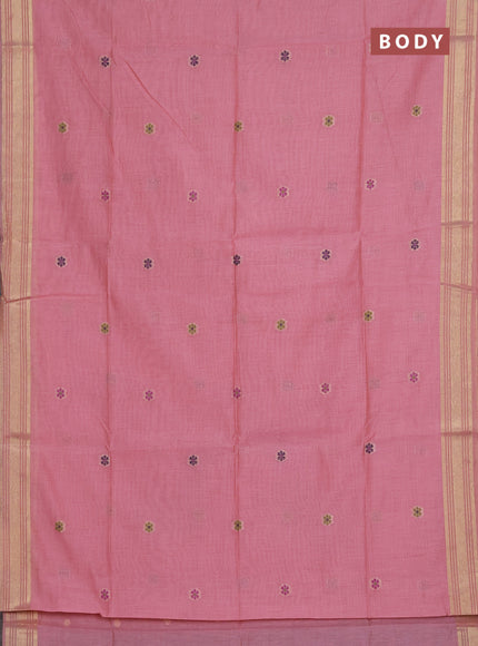 Munga cotton saree peach pink with thread woven floral buttas and zari woven paithani design pallu