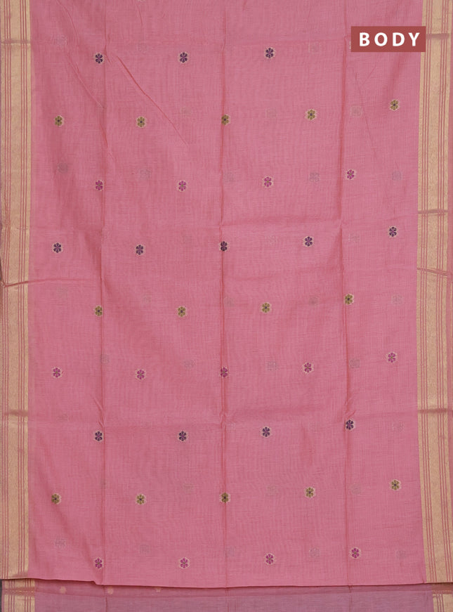 Munga cotton saree peach pink with thread woven floral buttas and zari woven paithani design pallu