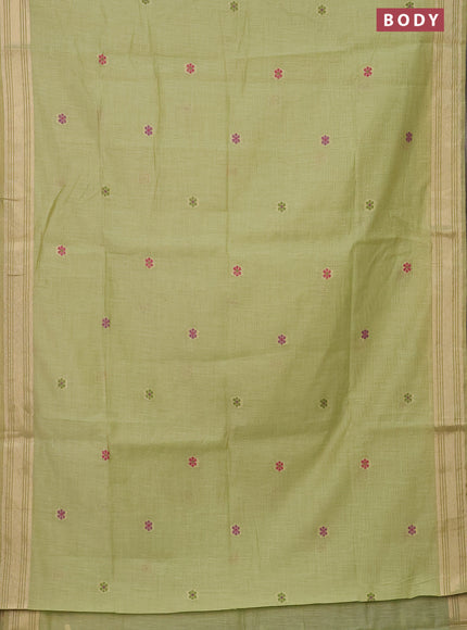 Munga cotton saree pista green with thread woven floral buttas and zari woven paithani design pallu