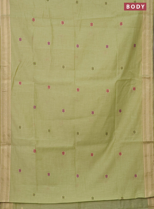 Munga cotton saree pista green with thread woven floral buttas and zari woven paithani design pallu