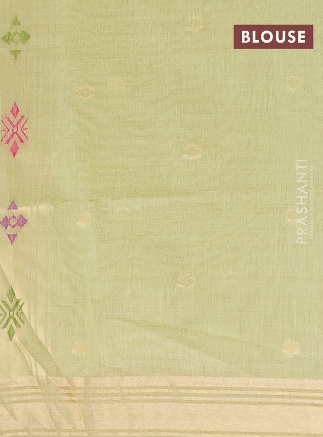 Munga cotton saree pista green with thread woven floral buttas and zari woven paithani design pallu