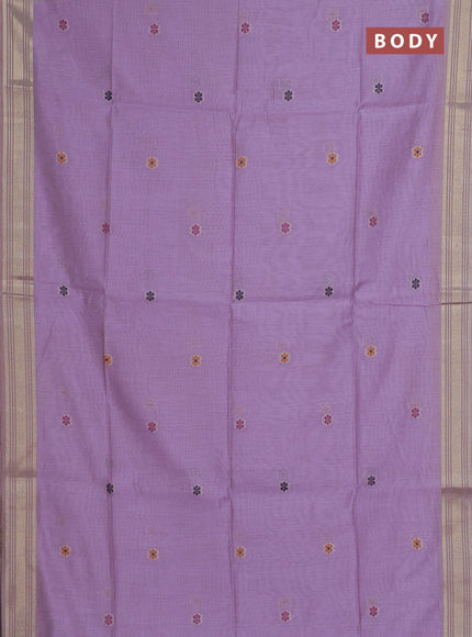 Munga cotton saree lavender with thread woven floral buttas and zari woven paithani design pallu