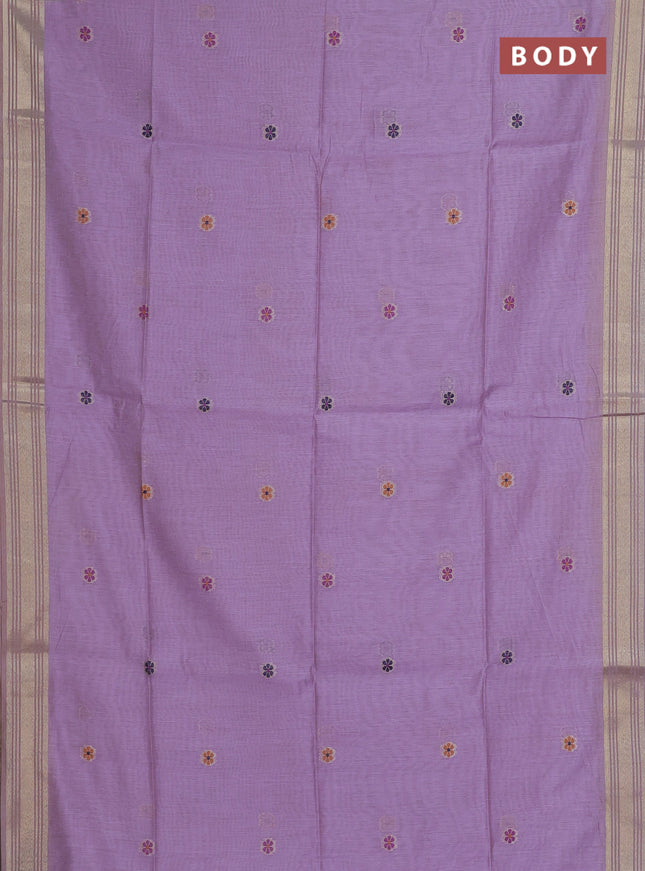 Munga cotton saree lavender with thread woven floral buttas and zari woven paithani design pallu