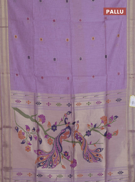 Munga cotton saree lavender with thread woven floral buttas and zari woven paithani design pallu