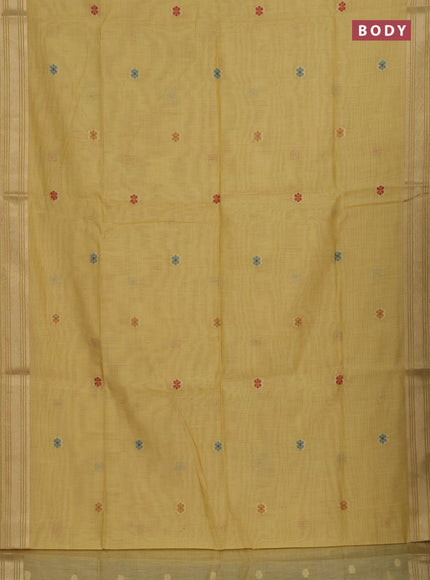 Munga cotton saree yellow with thread woven floral buttas and zari woven paithani design pallu
