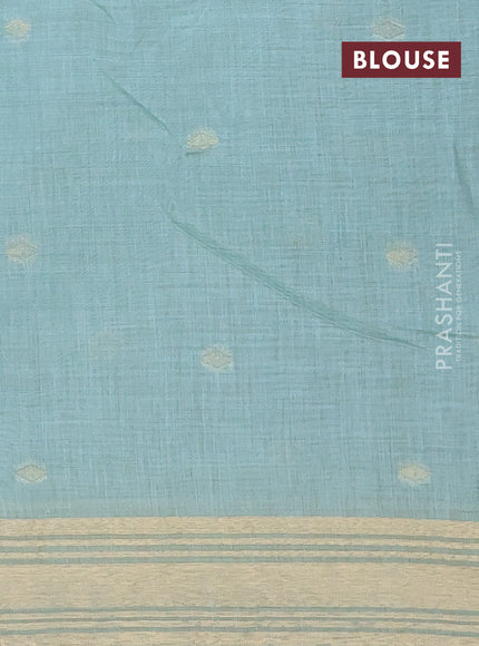 Munga cotton saree teal blue with thread woven floral buttas and zari woven paithani design pallu