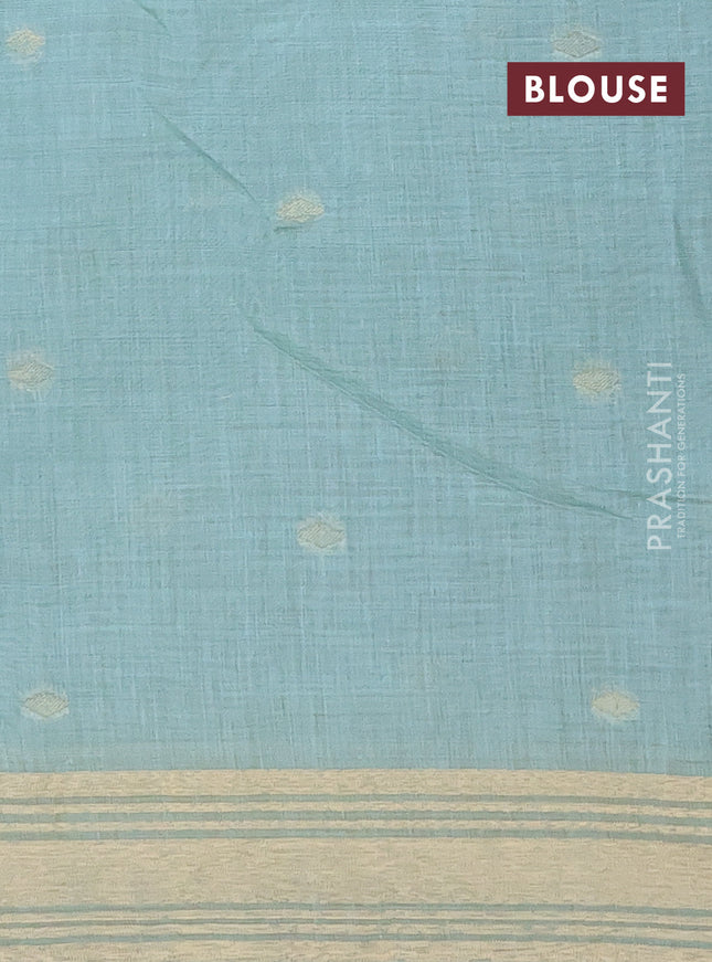 Munga cotton saree teal blue with thread woven floral buttas and zari woven paithani design pallu