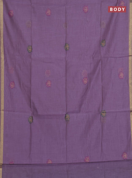 Munga cotton saree lavender with thread woven floral buttas and floral design pallu