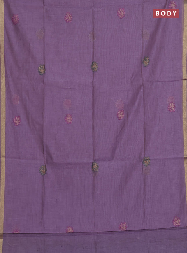 Munga cotton saree lavender with thread woven floral buttas and floral design pallu