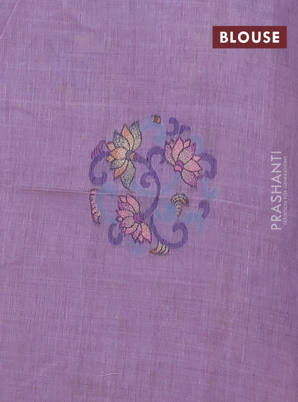 Munga cotton saree lavender with thread woven floral buttas and floral design pallu