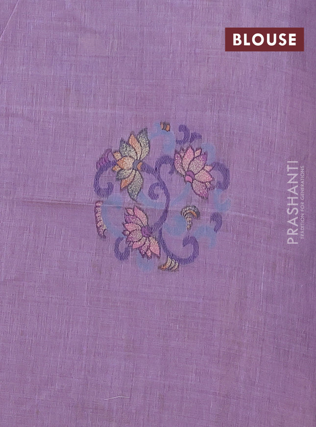 Munga cotton saree lavender with thread woven floral buttas and floral design pallu