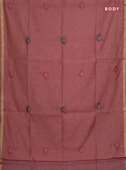 Munga cotton saree peach shade with thread woven floral buttas and floral design pallu