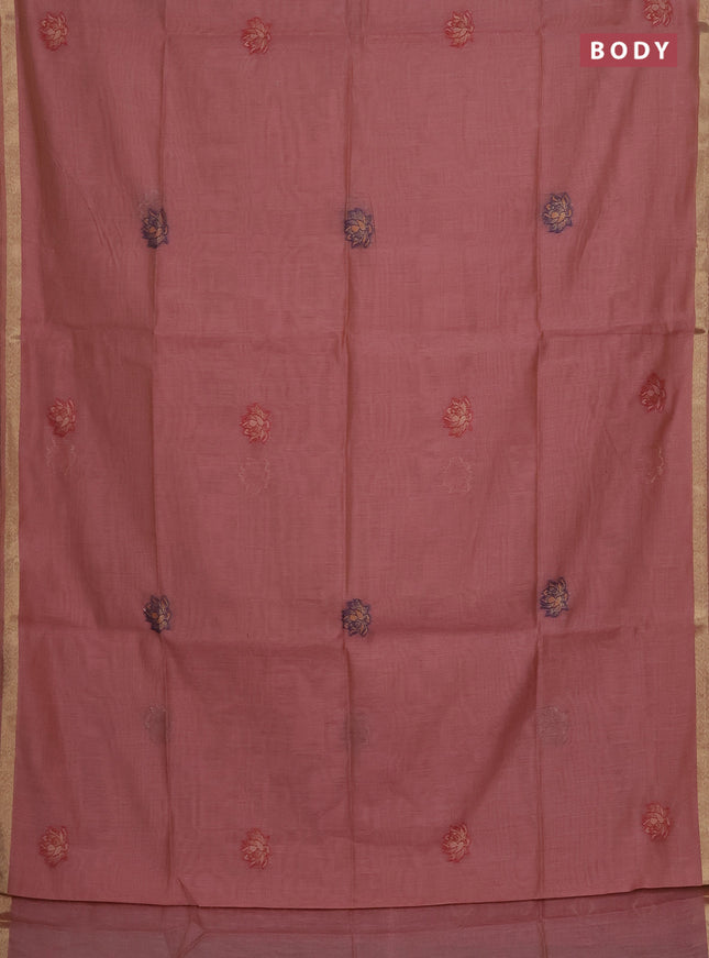 Munga cotton saree peach shade with thread woven floral buttas and floral design pallu