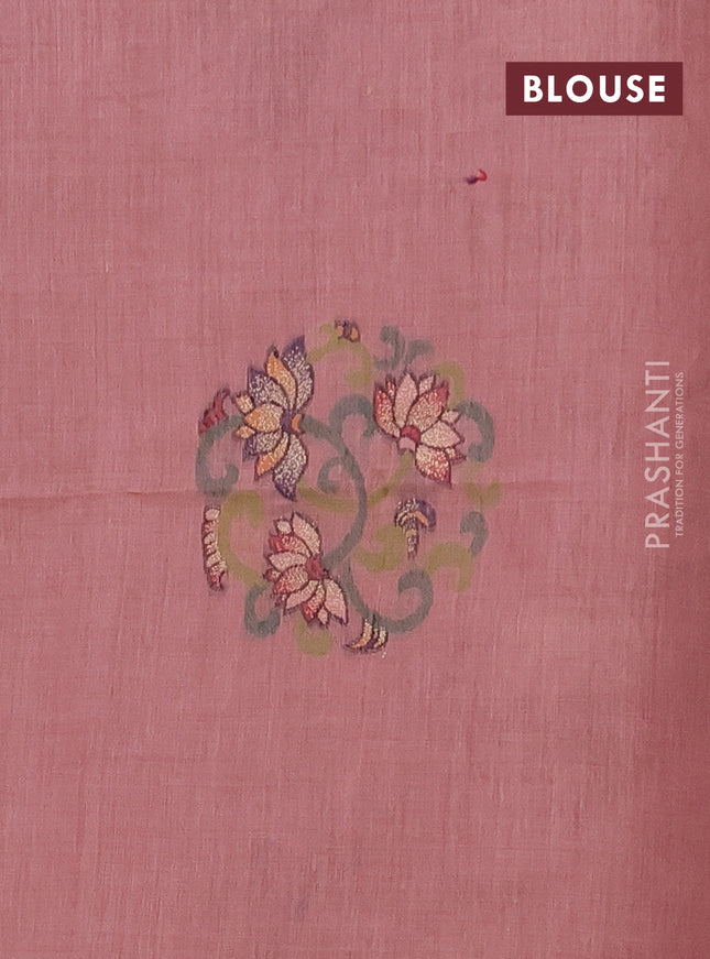 Munga cotton saree peach shade with thread woven floral buttas and floral design pallu