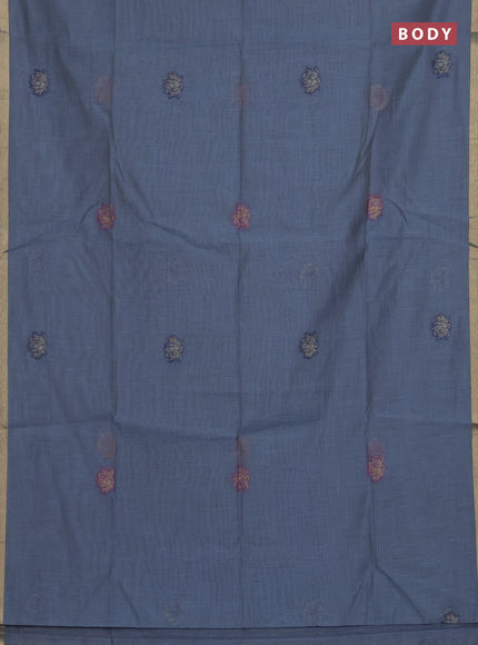 Munga cotton saree bluish grey with thread woven floral buttas and floral design pallu