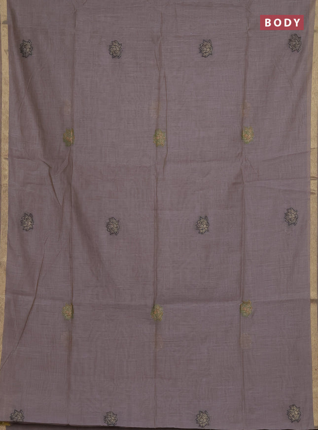 Munga cotton saree grey with thread woven floral buttas and floral design pallu