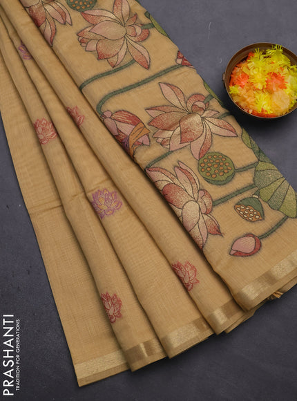 Munga cotton saree sandal with thread woven floral buttas and floral design pallu