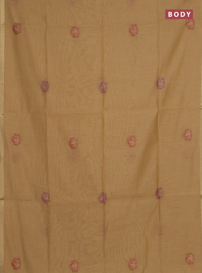 Munga cotton saree sandal with thread woven floral buttas and floral design pallu