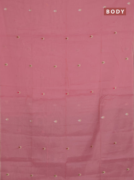 Munga cotton saree peach pink and green with thread woven buttas and thread weaving pallu