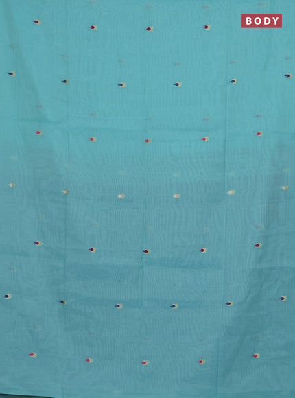 Munga cotton saree teal blue and dark blue with thread woven buttas and thread weaving pallu