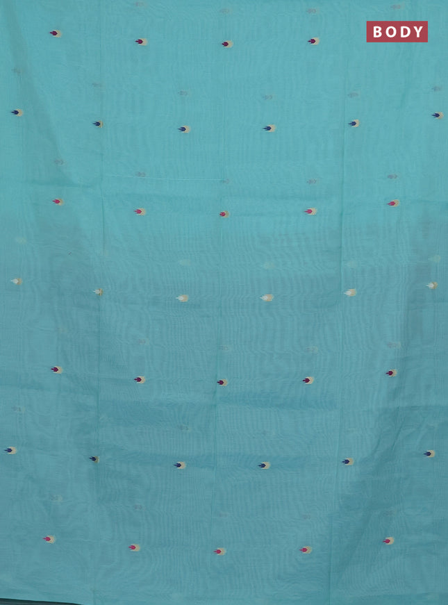 Munga cotton saree teal blue and dark blue with thread woven buttas and thread weaving pallu