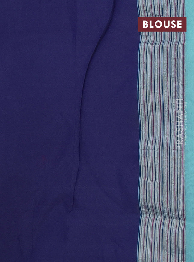 Munga cotton saree teal blue and dark blue with thread woven buttas and thread weaving pallu