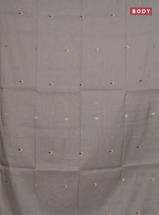 Munga cotton saree grey and green with thread woven buttas and thread weaving pallu