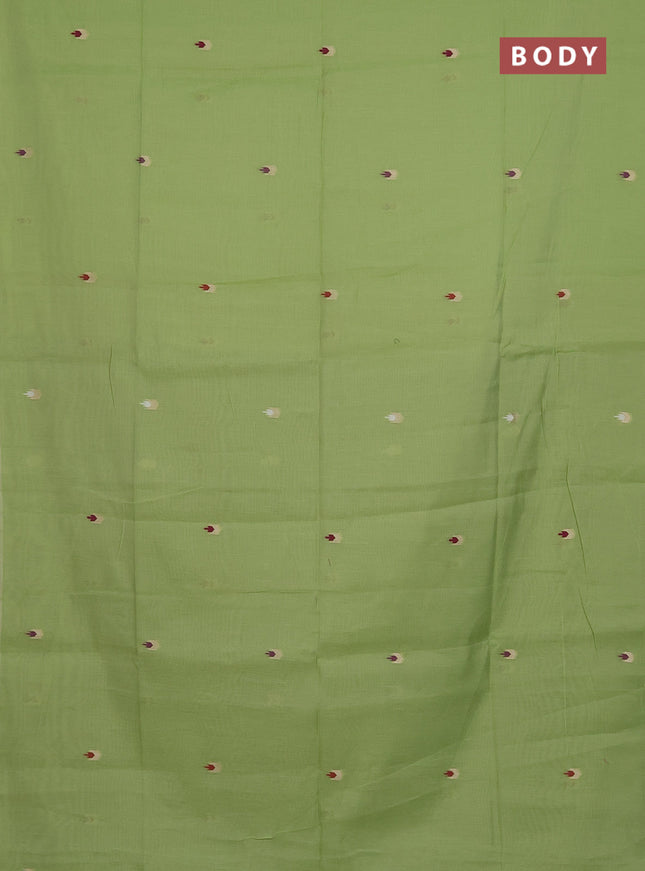 Munga cotton saree light green and purple with thread woven buttas and thread weaving pallu