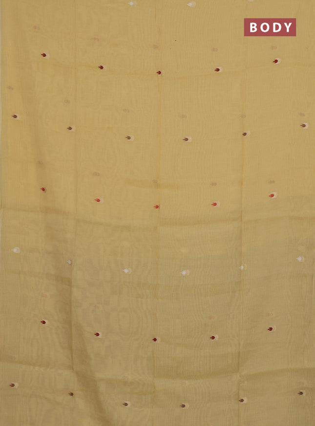 Munga cotton saree pale yellow and brown with thread woven buttas and thread weaving pallu