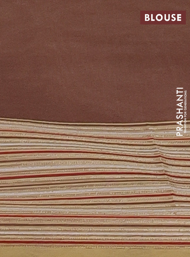 Munga cotton saree pale yellow and brown with thread woven buttas and thread weaving pallu