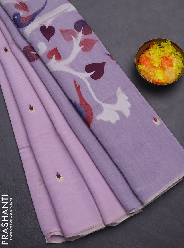 Munga cotton saree lavender and blue with thread woven buttas and thread weaving pallu
