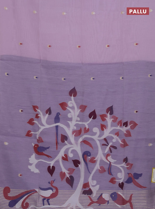 Munga cotton saree lavender and blue with thread woven buttas and thread weaving pallu