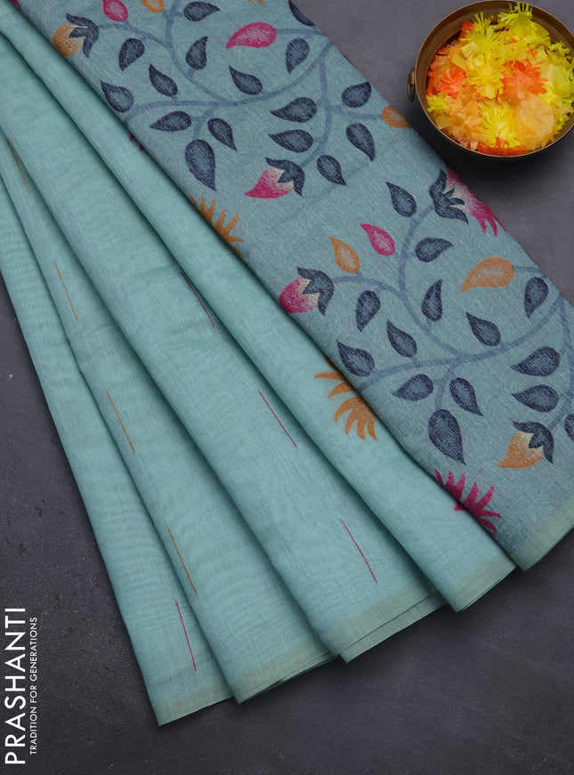 Munga cotton saree pastel blue and pink with woven buttas and thread weaving pallu