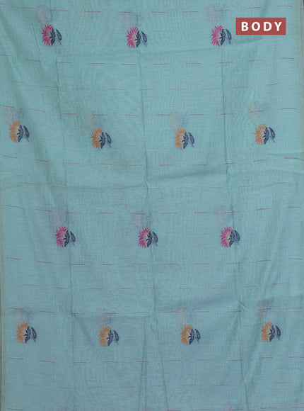 Munga cotton saree pastel blue and pink with woven buttas and thread weaving pallu