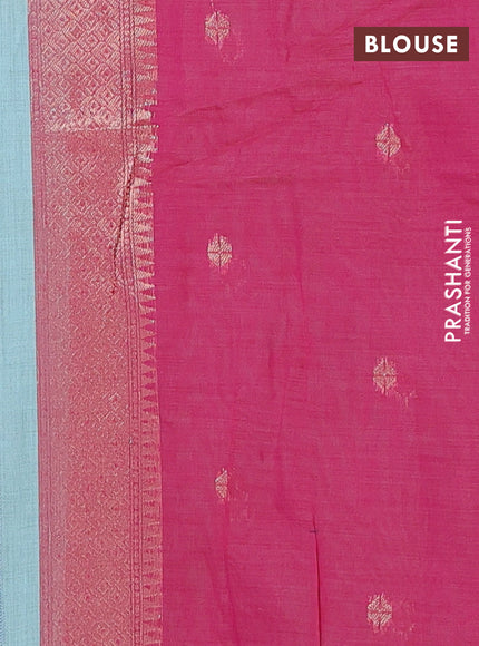 Munga cotton saree pastel blue and pink with woven buttas and thread weaving pallu