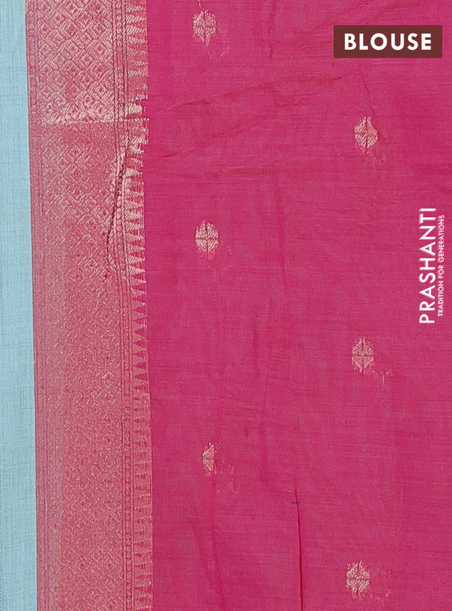 Munga cotton saree pastel blue and pink with woven buttas and thread weaving pallu