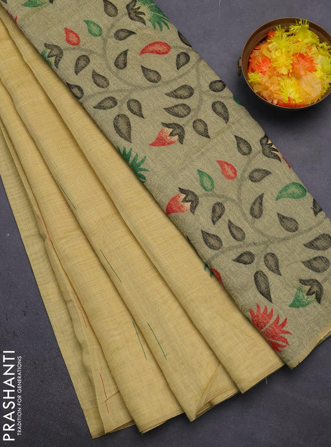 Munga cotton saree yellow and red with woven buttas and thread weaving pallu